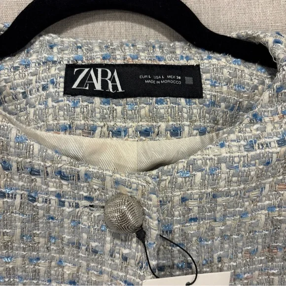 zara tweed jacket Large NWT Sliver Multi Color - Picture 3 of 9
